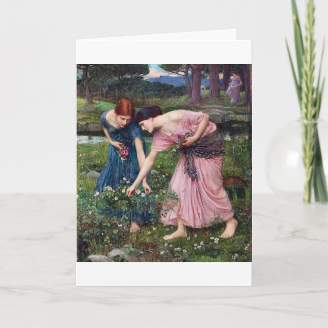 Ladys Picking Rose, John William Waterhouse Karte (Vorderseite)