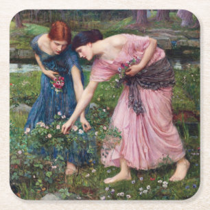 Ladys Picking Rose, John William Waterhouse Rechteckiger Pappuntersetzer
