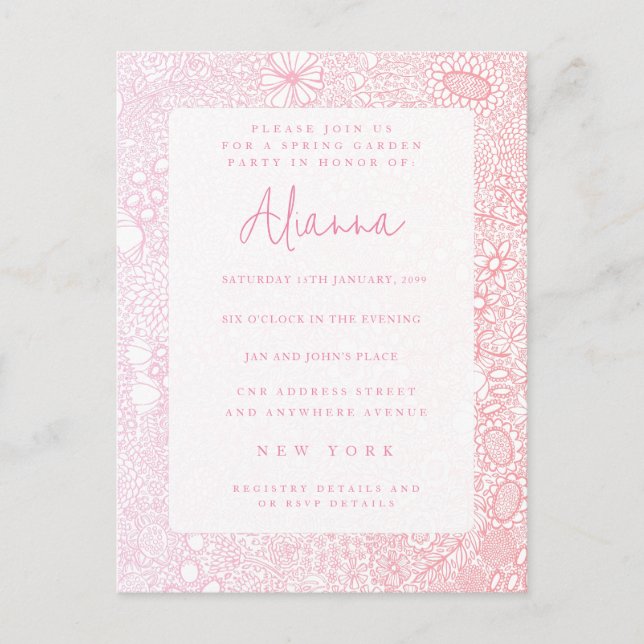 Ladys Pink Garden Scene Artist Illustriert Postkarte (Vorderseite)