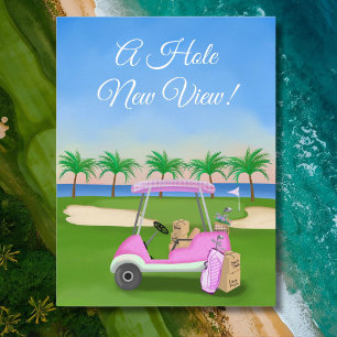 Ladys Pink Golf Cart Moving Boxes Beach Golf Ankündigungspostkarte