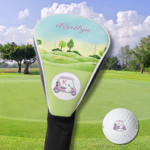 Ladys Pink Watercolor Cards Monogram Name Golf He Headcover