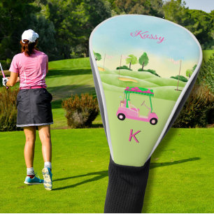 Ladys Pink Watercolor Cards Monogram Name Golf He Headcover