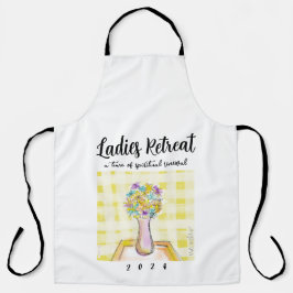 Ladys Retreat-Design mit Blume auf einem Tisch Schürze