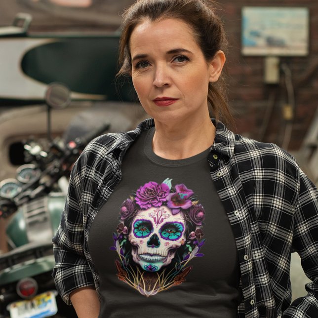 Ladys Skull T - Shirt - Lila Tiefenfarben Abstrakt (Von Creator hochgeladen)