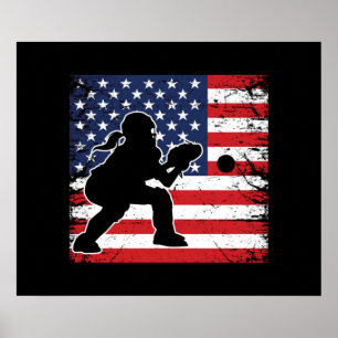 Ladys Softball Catchers Gear Stuff USA Flag Poster