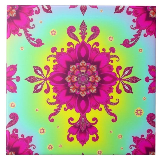 Ladys Statement Pink Floral Chintz Tile Fliese (Vorderseite)