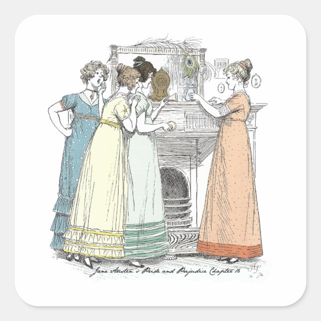 Ladys Warten Jane Austen Pride and Prejudice Quadratischer Aufkleber (Vorderseite)