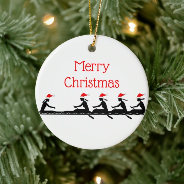 Ladys Women Weihnachtsmannmütze Rowing Rowers Crew Keramik Ornament (Baum)
