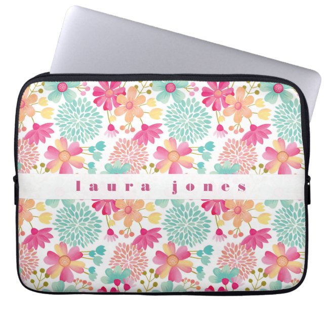Ladys Womens Girls Painted Floral Name Fall Laptopschutzhülle (Vorderseite)
