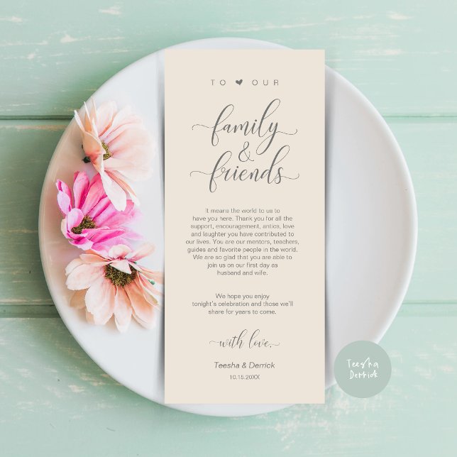 Lage am Abend - Danke, Cream Gray Card Programm (Dinner Place Setting Thank You Card, Modern Classy Wedding, in Cream and Grey)