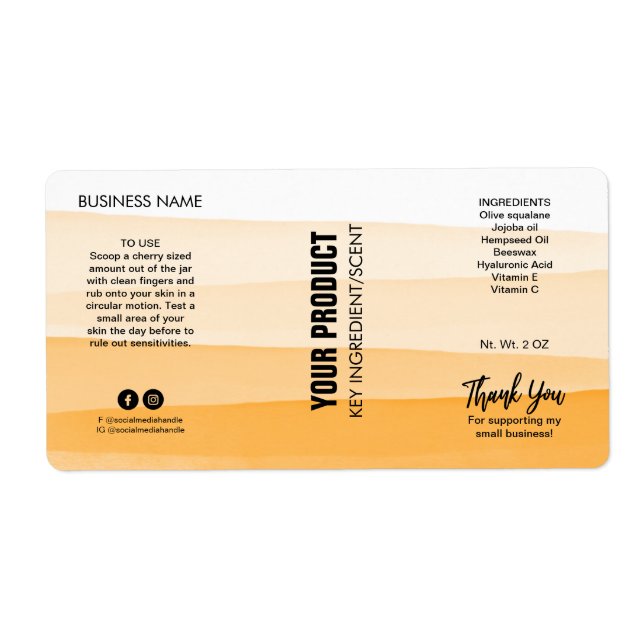 Lagen Aquarellfarben Orange Body Butter JAR Labels (Vorne)