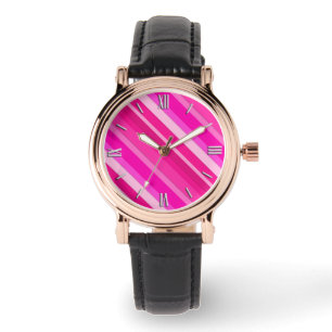 Lagen-Süßwaren-Streifen - rosa und fuchsienfarben Armbanduhr