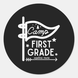 Lager Erste Klasse Camping-Lehrer 1. Klasse Zurück Runder Aufkleber