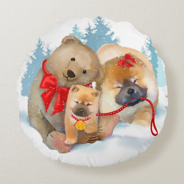 LAGER-GESCHENKE Chow-Chow Teddybear Rundes Kissen (Vorderseite)