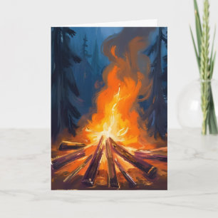 Lagerfeuer-Aquarell-Waldmalerei Karte