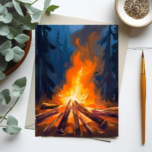Lagerfeuer Aquarell-Waldmalerei Postkarte