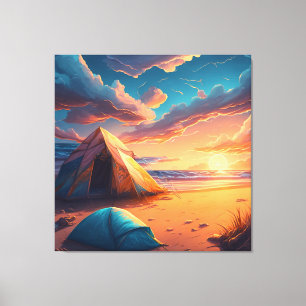 Lagerfeuer bei Sonnenaufgang Leinwanddruck