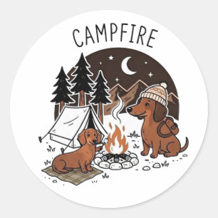 Lagerfeuer Dachshund Hunde Camping Nacht Runder Aufkleber