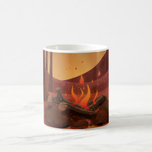 Lagerfeuer im Wald. Kaffeetasse
