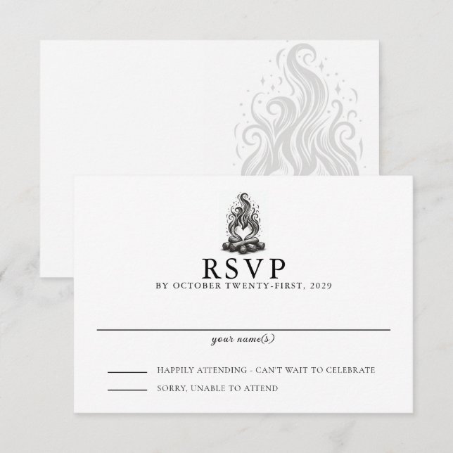 Lagerfeuer-Liebeshochzeit RSVP Karte (Vorne/Hinten)