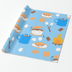 Lagerfeuer Marshmallow Schokolade S'mores blau Geschenkpapier