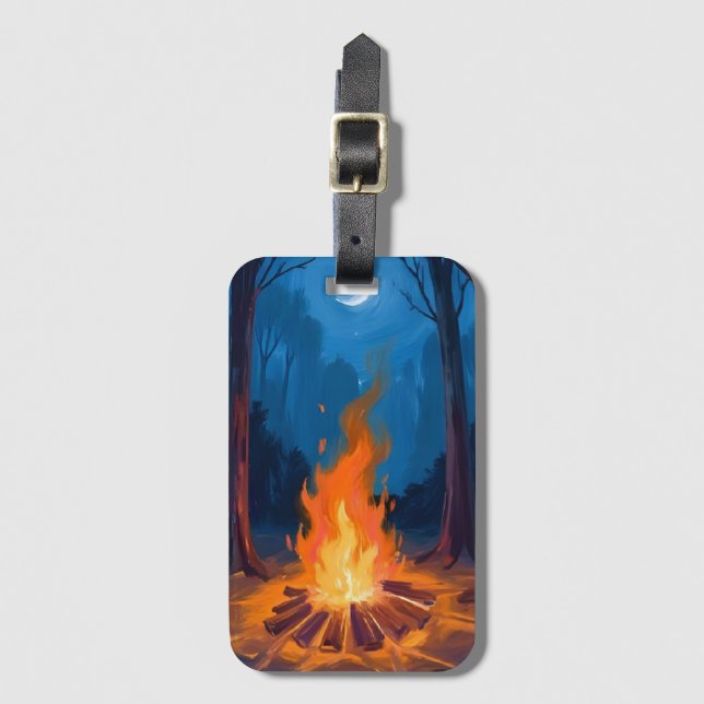Lagerfeuer Mond | Natur-Aquarellmalerei Gepäckanhänger (Vorderseite Vertikal)