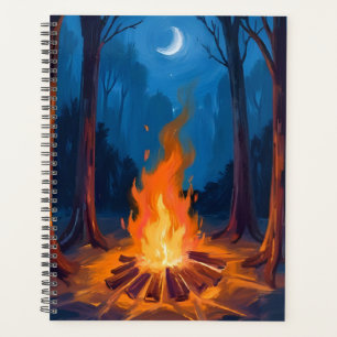 Lagerfeuer Mond Natur Aquarellmalerei Planer