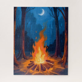 Lagerfeuer Mond | Natur Aquarellmalerei Puzzle