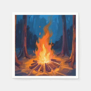 Lagerfeuer Mond Natur Aquarellmalerei Serviette
