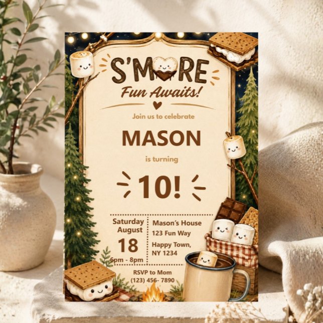 Lagerfeuer-Party-Rustikal-S'mores-Geburtstag Einladung (smores birthday invitation, camping birthday invitation, campfire birthday party, woodland birthday )