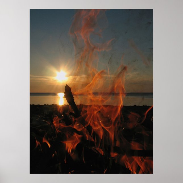 Lagerfeuer-Sonnenuntergang bei Calumet Waterworks Poster (Vorne)