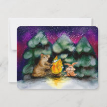 Lagerfeuer Winterwald Tier Notizkarten