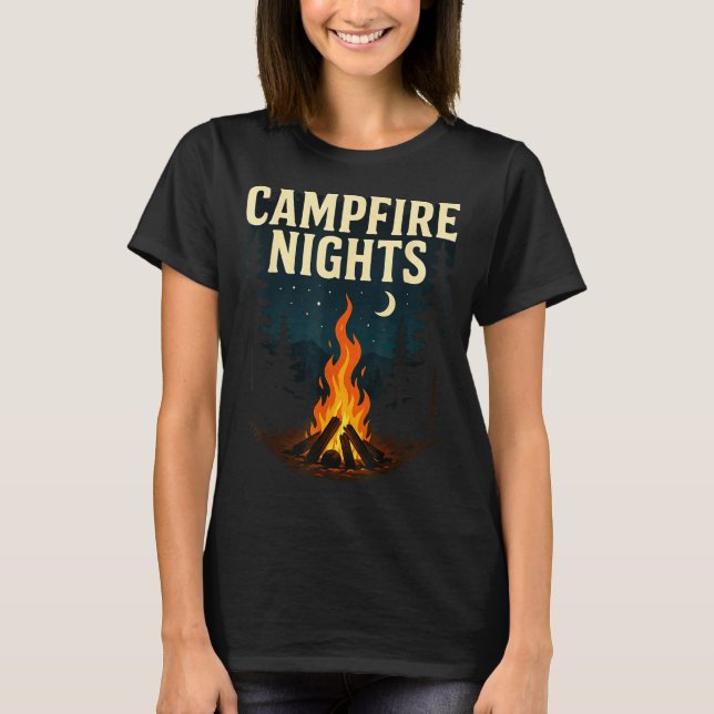 Lagerfeuernächte Camping Wald Berge  T-Shirt (Vorderseite)