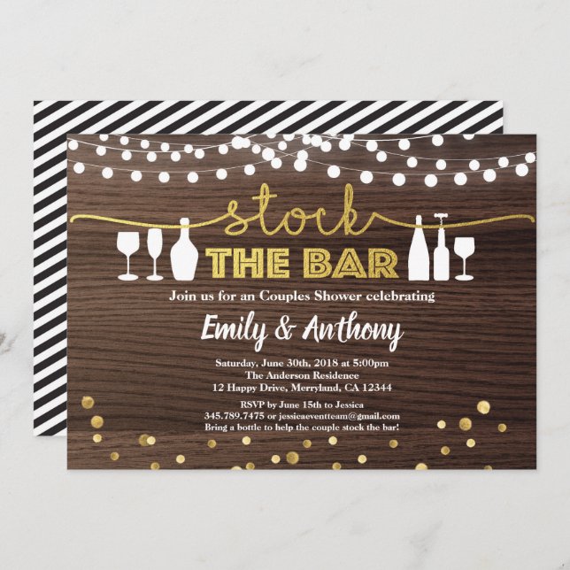 Lagern Sie die Bar Einladung rustikales Holz und I (Vorne/Hinten)