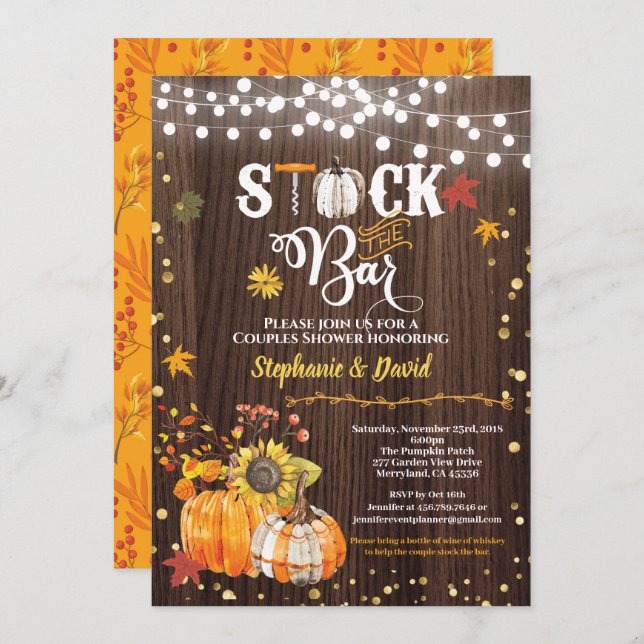 Lagern Sie die Einladung der Bar. Kürbisholz (Vorne/Hinten)