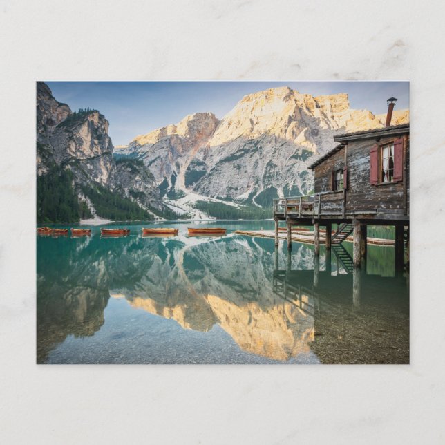 Lago di Braies in den Dolomiten in Italien Postkarte (Vorderseite)