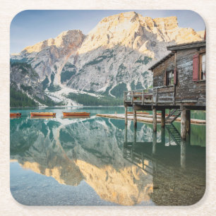 Lago di Braies in den Dolomiten in Italien Rechteckiger Pappuntersetzer