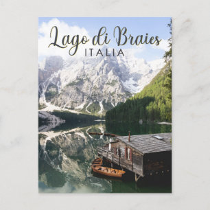 Lago di Braies Italien Reise Kunst Vintage Postkarte