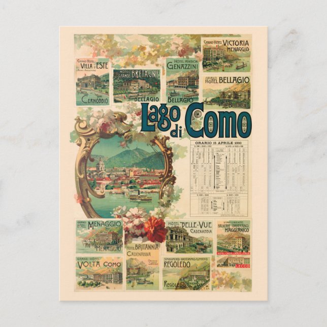 Lago di Como Italy Vintage Poster 1893 Postkarte (Vorderseite)