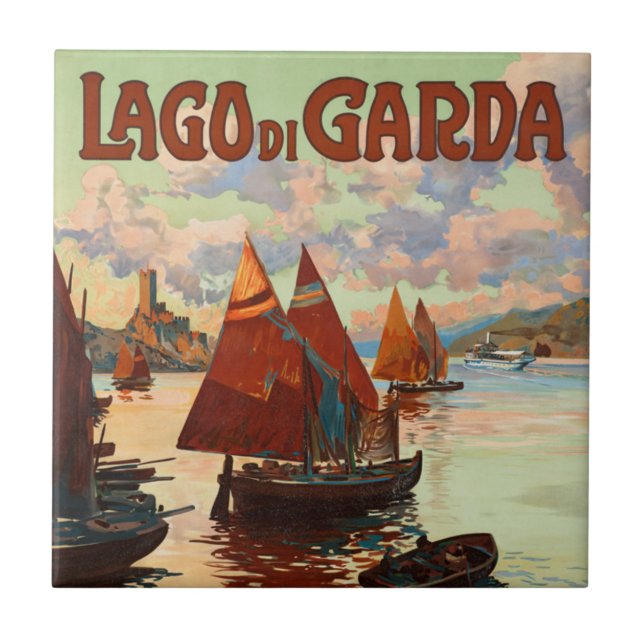 Lago di Garda, Gardasee, Italien Vintage Travel, L Fliese (Vorderseite)