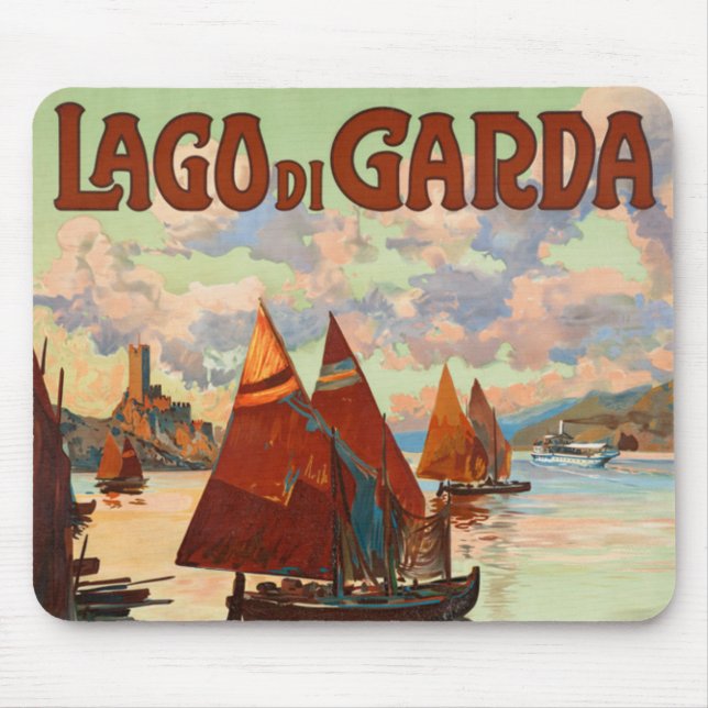 Lago di Garda, Gardasee, Italien Vintage Travel, L Mousepad (Vorne)