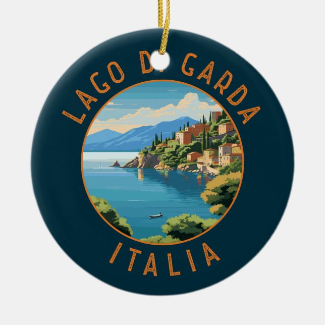 Lago di Garda Italia Retro Distressed Circle Keramik Ornament (Vorne)