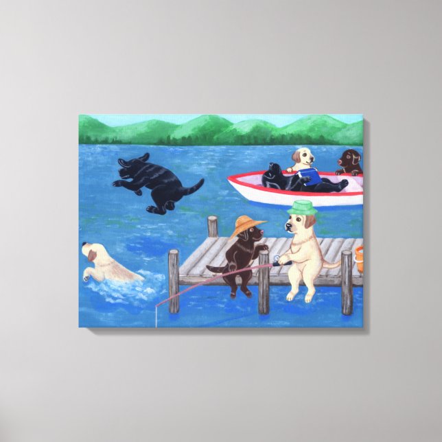 Lago Fun Labradors Painting Leinwanddruck (Vorderseite)