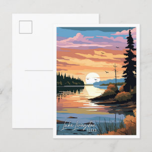 Lago Livingston Texas Vintage Reise Illustration Postkarte