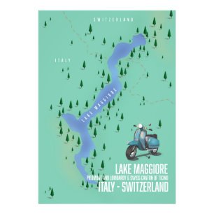 Lago Maggiore Italien - Schweiz Karte Fotodruck
