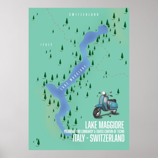 Lago Maggiore Italien - Schweiz Karte Poster (Vorne)