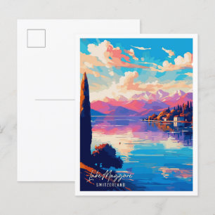Lago Maggiore Schweiz Kunst Vintage Reise Postkarte