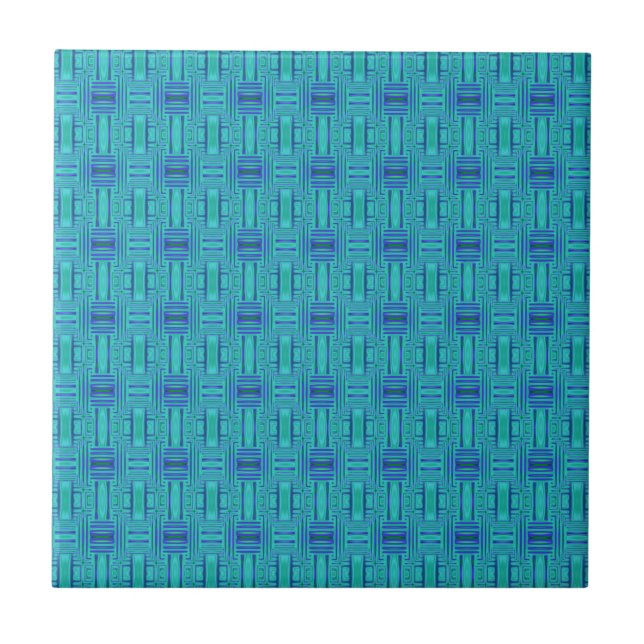 Lagoon Blue Geometric Tile Fliese (Vorderseite)