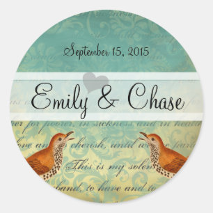 Lagoon & Endive Vintag Love Birds Hochzeitsticker Runder Aufkleber