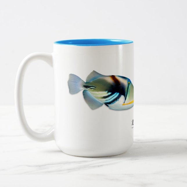 Lagoon Triggerfish Tasse, Rhinecanthus aculeatus Zweifarbige Tasse (Links)